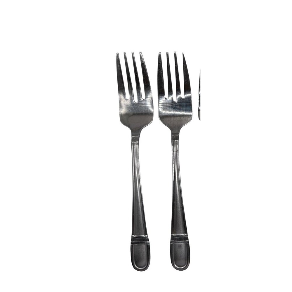2 Oneida Colonnade Stainless Steel salad Forks Frosted Handle Glossy Band Vintag